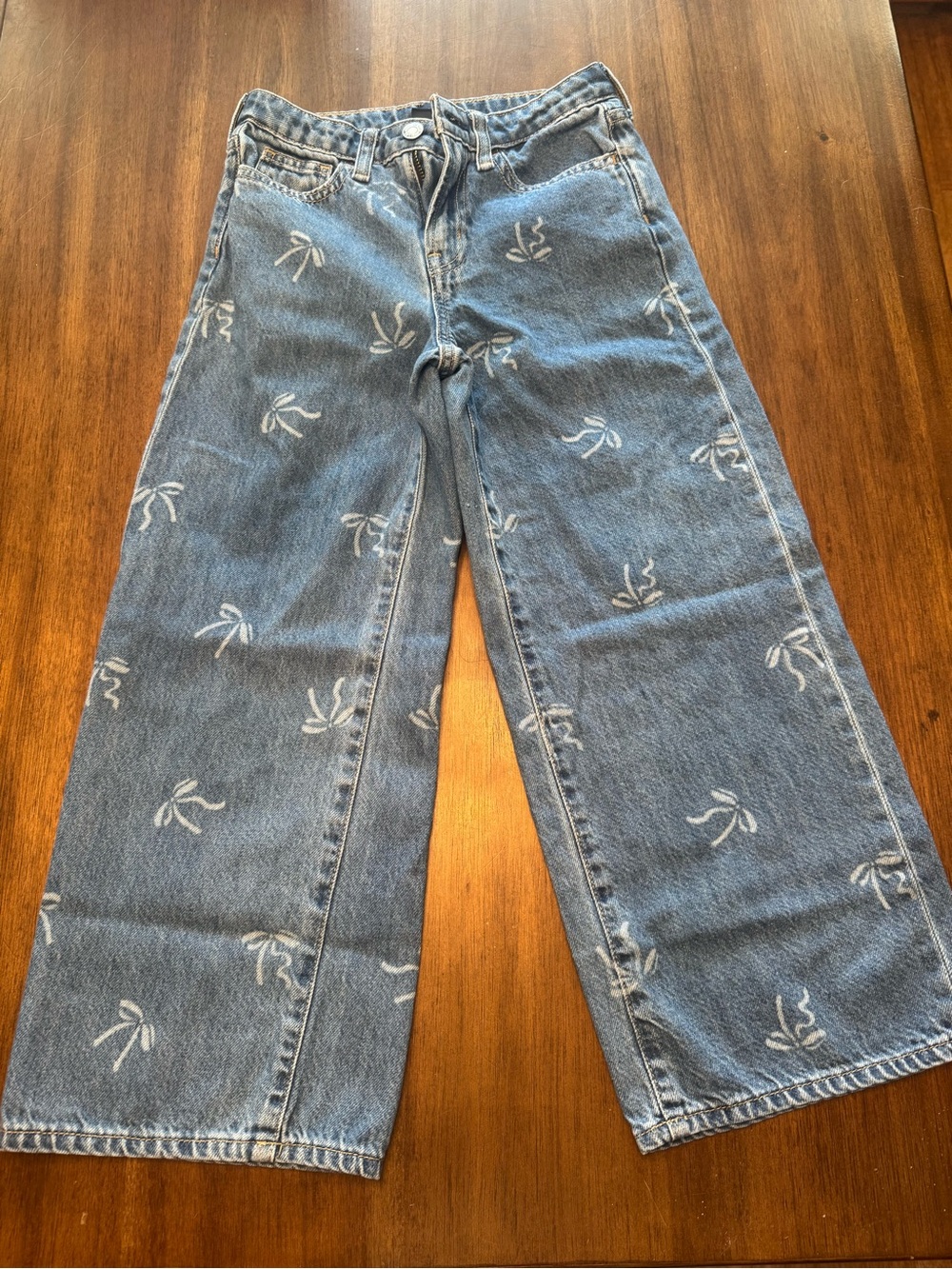 GAP Blue Wide-Leg Denim Jeans with Bow Print